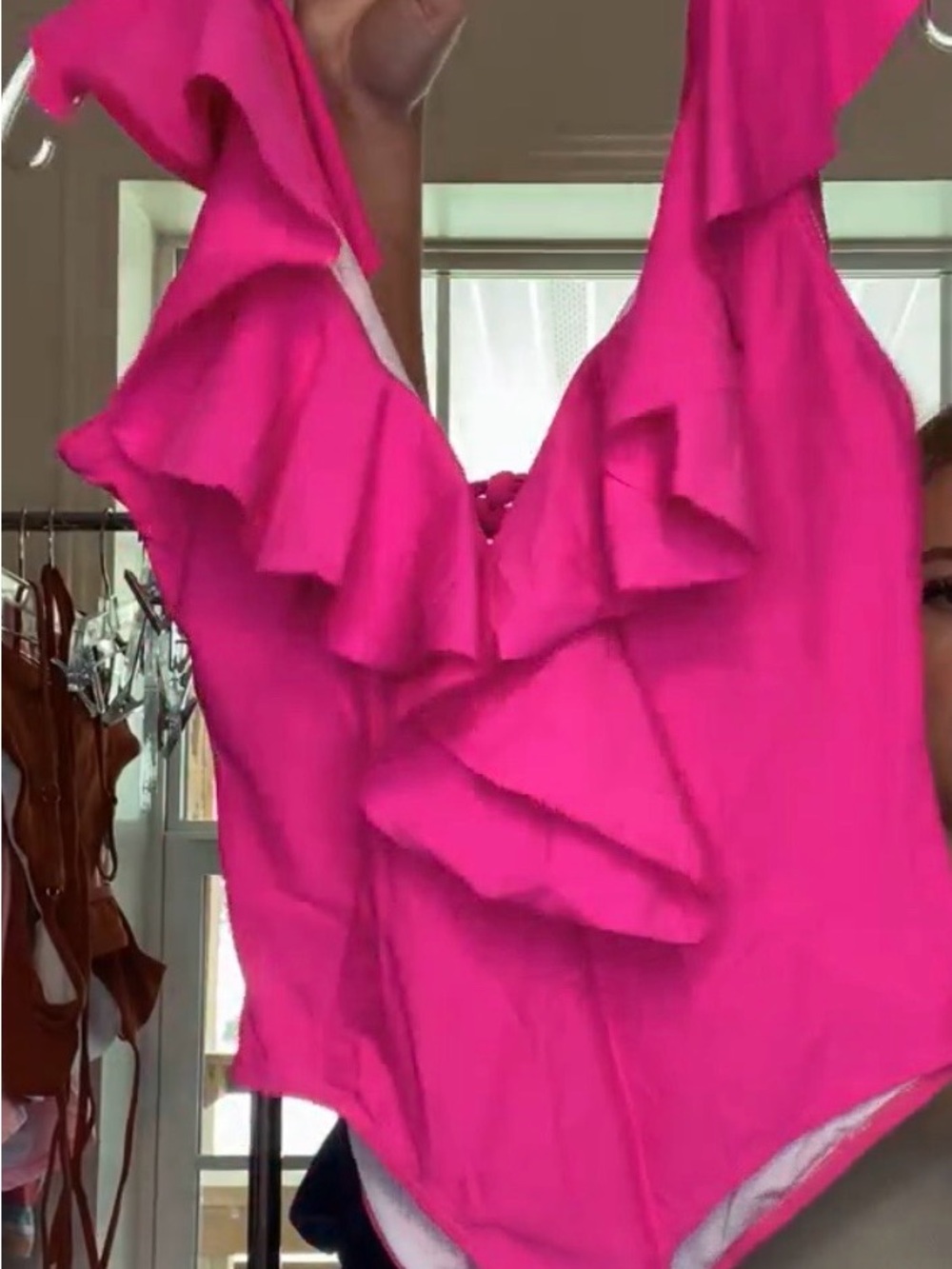 Bright Pink Ruffle V-Neck Women’s Top